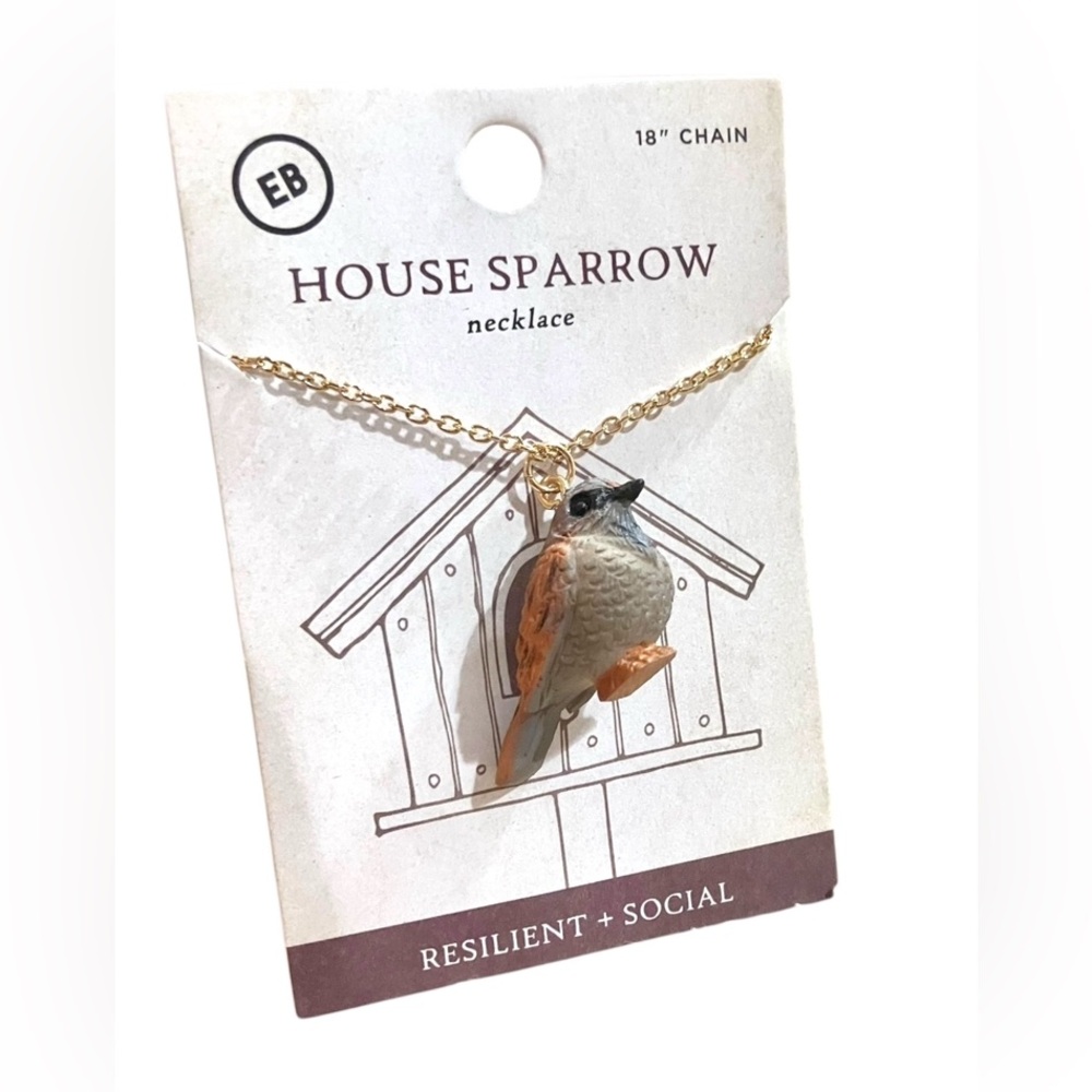 3D Bird House Sparrow Necklace 18” Chain Gift For Her